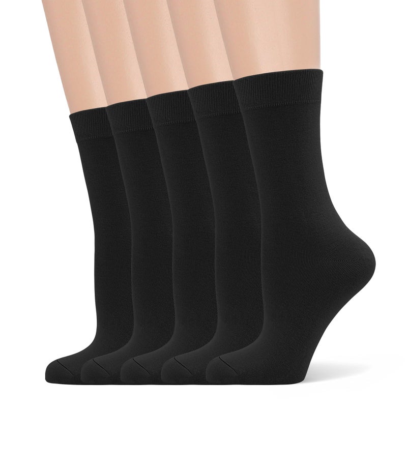 SERISIMPLE Women's Soft Thin Viscose Bamboo Crew Socks, Fit Stretchy Casual, Business, Dress Calf Sock 5 Pairs (US, Alpha, Large, Regular, Regular, Black) - Image 1